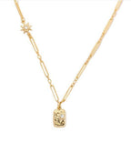 Brass Plated 18K Real Gold Light Luxury Style Zircon Inlaid Square Pendant Necklace(MAC073) - SJB-DIAMOND ELITES