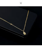 Brass Plated 18K Real Gold Light Luxury Style Zircon Inlaid Square Pendant Necklace(MAC073) - SJB-DIAMOND ELITES