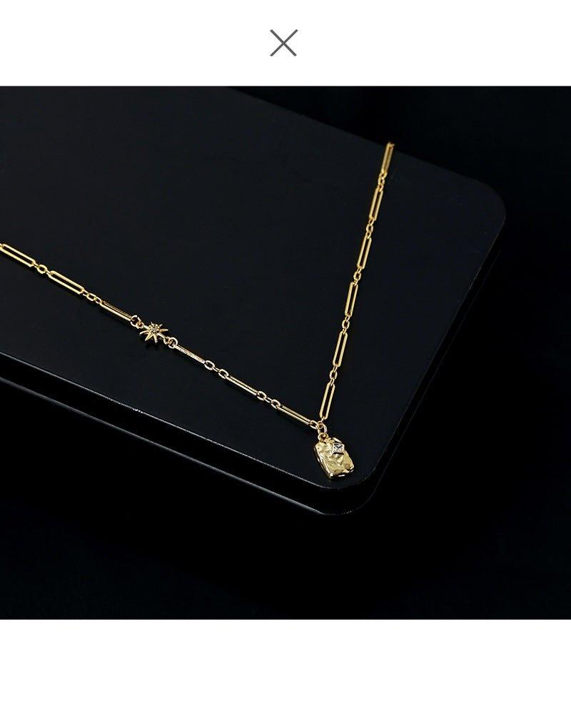 Brass Plated 18K Real Gold Light Luxury Style Zircon Inlaid Square Pendant Necklace(MAC073) - SJB-DIAMOND ELITES
