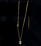 Brass Plated 18K Real Gold Light Luxury Style Zircon Inlaid Square Pendant Necklace(MAC073) - SJB-DIAMOND ELITES