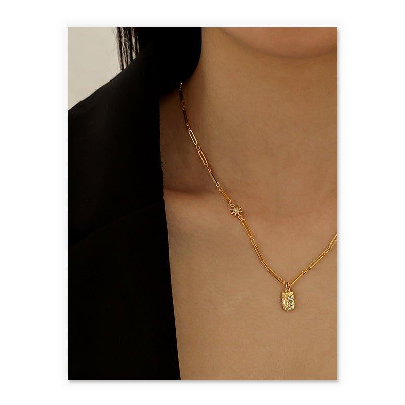 Brass Plated 18K Real Gold Light Luxury Style Zircon Inlaid Square Pendant Necklace(MAC073) - SJB-DIAMOND ELITES