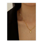 Brass Plated 18K Real Gold Light Luxury Style Zircon Inlaid Square Pendant Necklace(MAC073) - SJB-DIAMOND ELITES