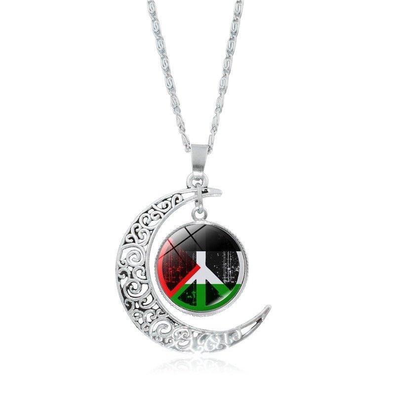 MAC077 Women's Versatile Silver keffiyeh Hollow Moon Pendant Necklace - SJB-DIAMOND ELITES