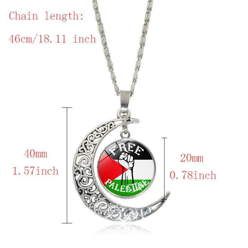 MAC077 Women's Versatile Silver keffiyeh Hollow Moon Pendant Necklace - SJB-DIAMOND ELITES
