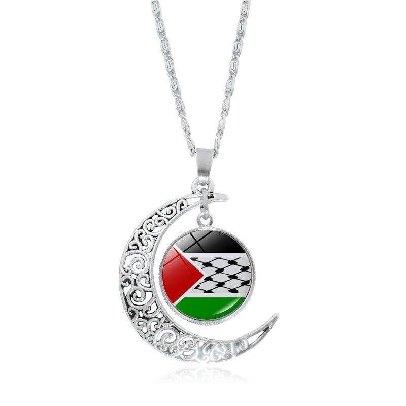 MAC077 Women's Versatile Silver keffiyeh Hollow Moon Pendant Necklace - SJB-DIAMOND ELITES