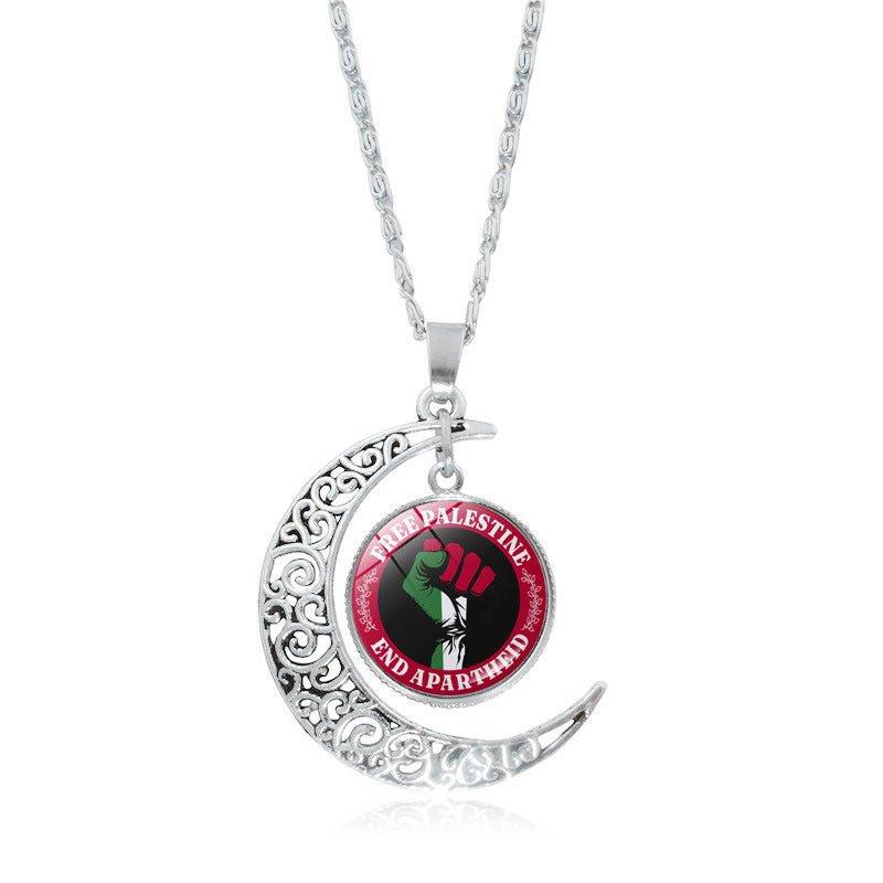 MAC077 Women's Versatile Silver keffiyeh Hollow Moon Pendant Necklace - SJB-DIAMOND ELITES