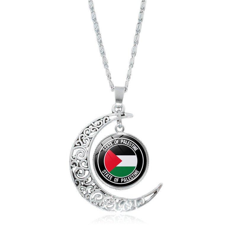 MAC077 Women's Versatile Silver keffiyeh Hollow Moon Pendant Necklace - SJB-DIAMOND ELITES