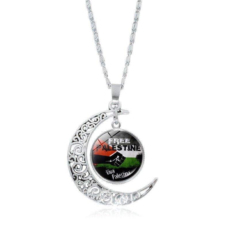 MAC077 Women's Versatile Silver keffiyeh Hollow Moon Pendant Necklace - SJB-DIAMOND ELITES