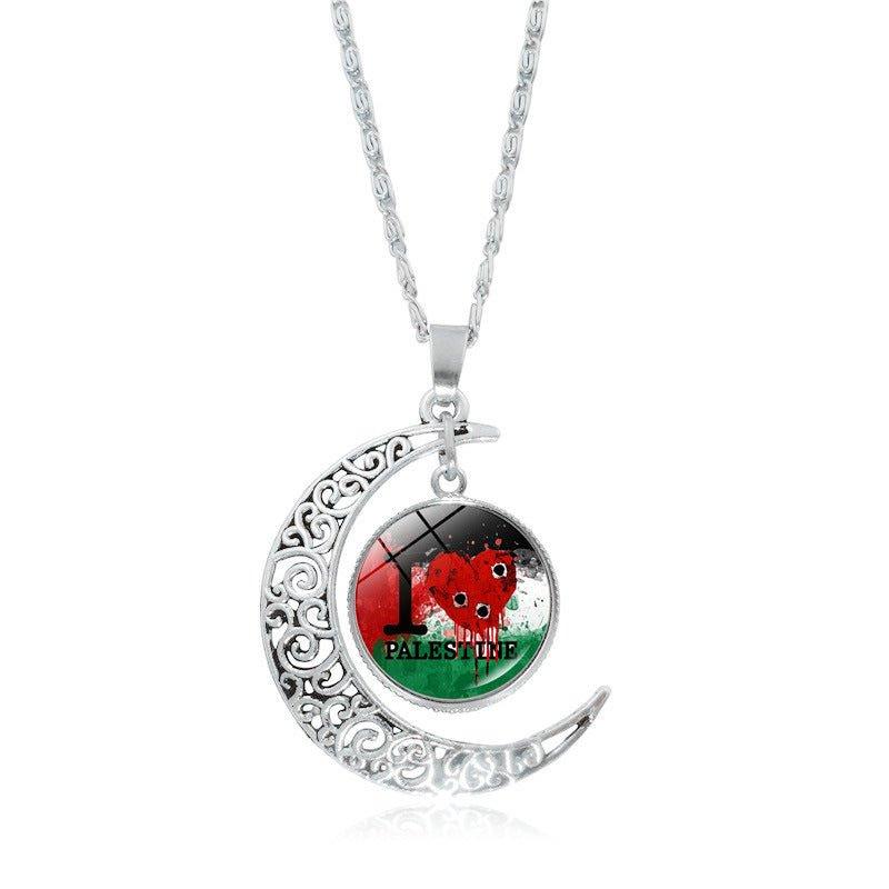 MAC077 Women's Versatile Silver keffiyeh Hollow Moon Pendant Necklace - SJB-DIAMOND ELITES