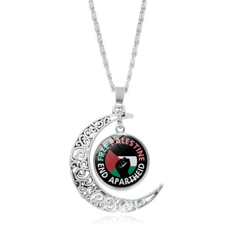 MAC077 Women's Versatile Silver keffiyeh Hollow Moon Pendant Necklace - SJB-DIAMOND ELITES