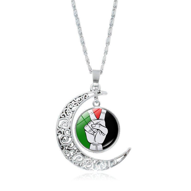 MAC077 Women's Versatile Silver keffiyeh Hollow Moon Pendant Necklace - SJB-DIAMOND ELITES