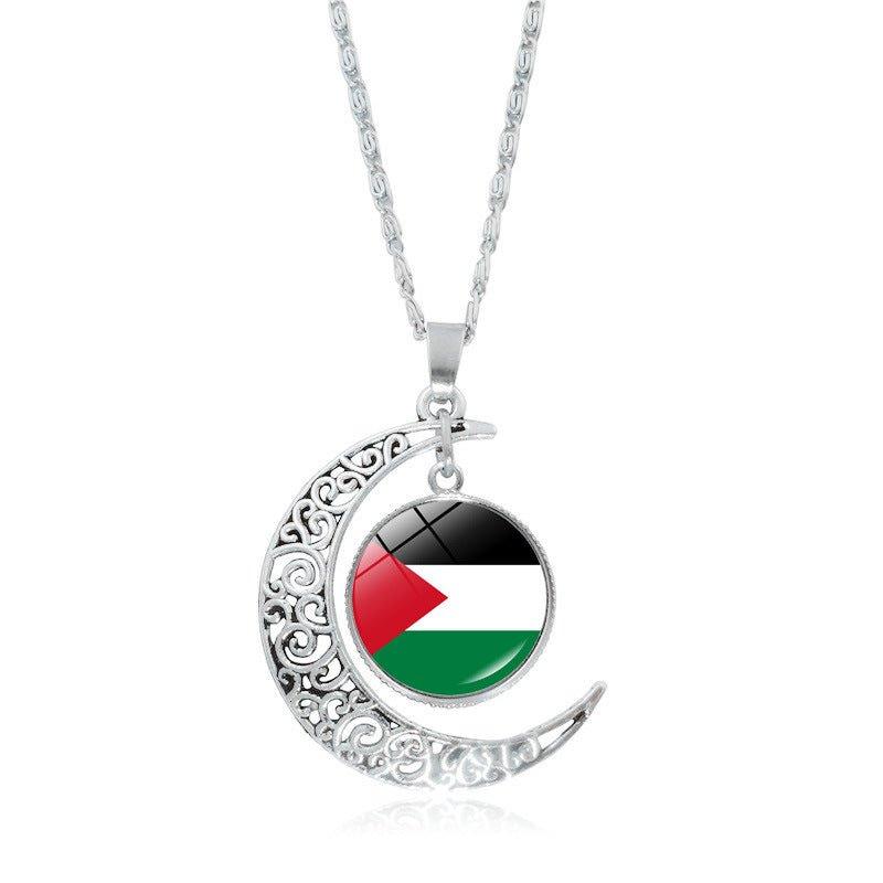 MAC077 Women's Versatile Silver keffiyeh Hollow Moon Pendant Necklace - SJB-DIAMOND ELITES