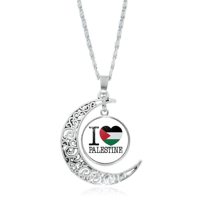 MAC077 Women's Versatile Silver keffiyeh Hollow Moon Pendant Necklace - SJB-DIAMOND ELITES