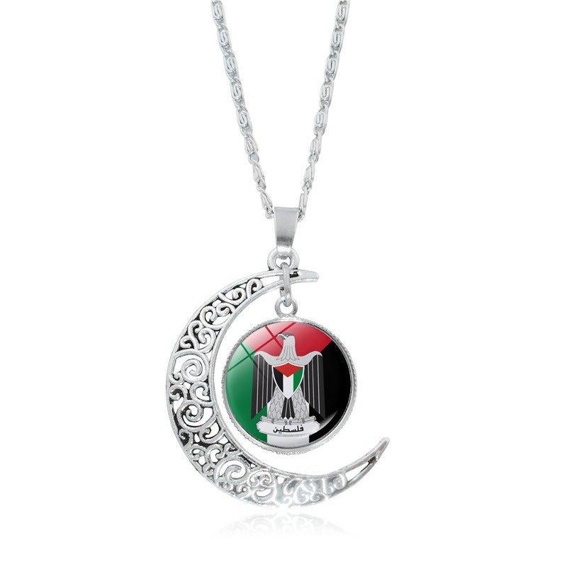 MAC077 Women's Versatile Silver keffiyeh Hollow Moon Pendant Necklace - SJB-DIAMOND ELITES