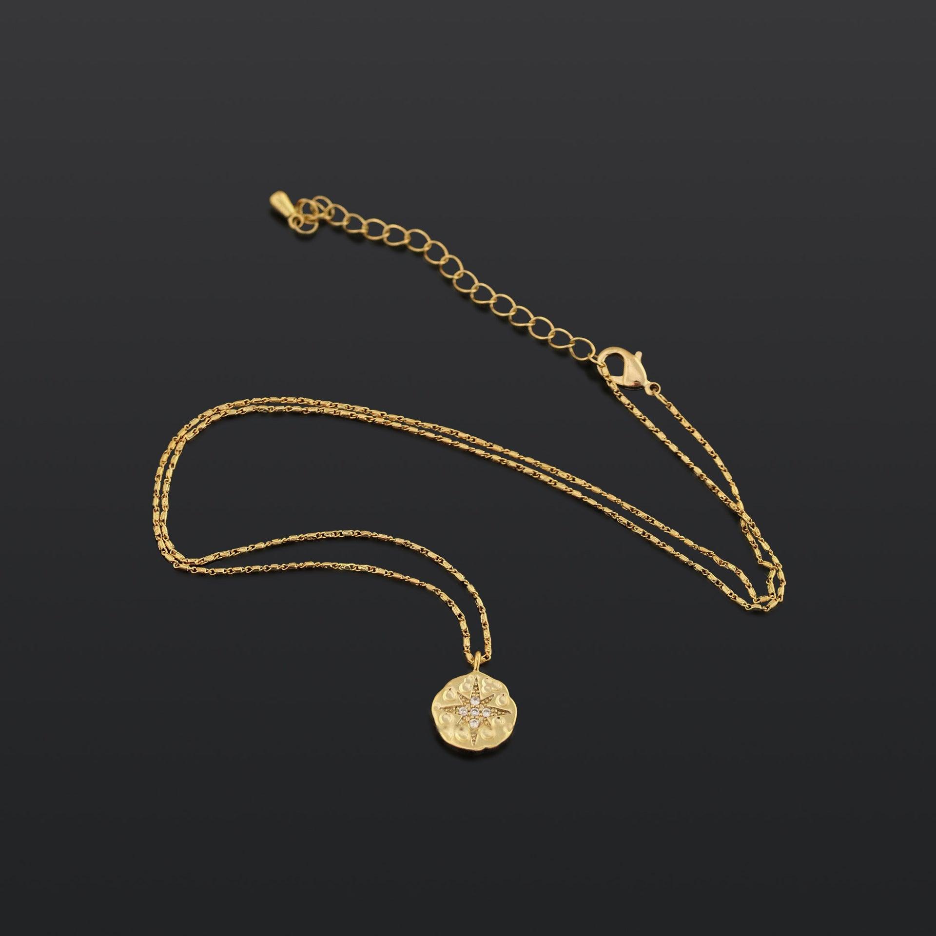 MAC084 North Star Coin Button Pendant Necklace - SJB-DIAMOND ELITES