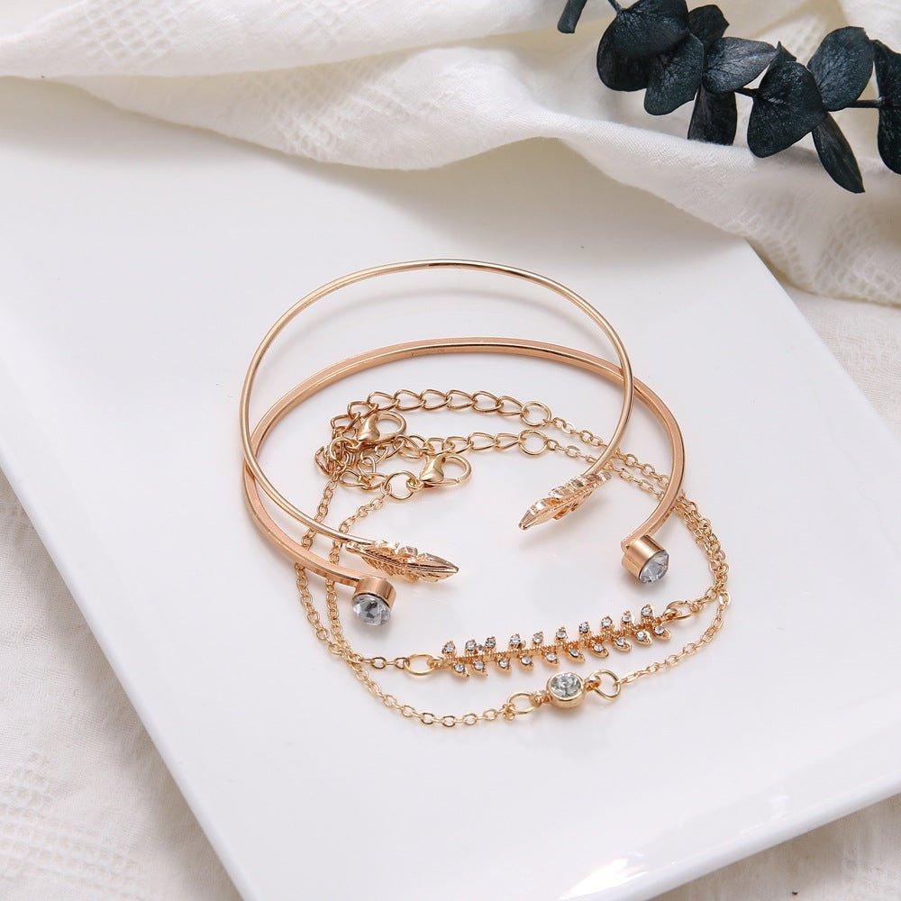 MAC087 Fashionable Leaf Alloy Diamond Electroplated 4-piece Bracelet Set - SJB-DIAMOND ELITES
