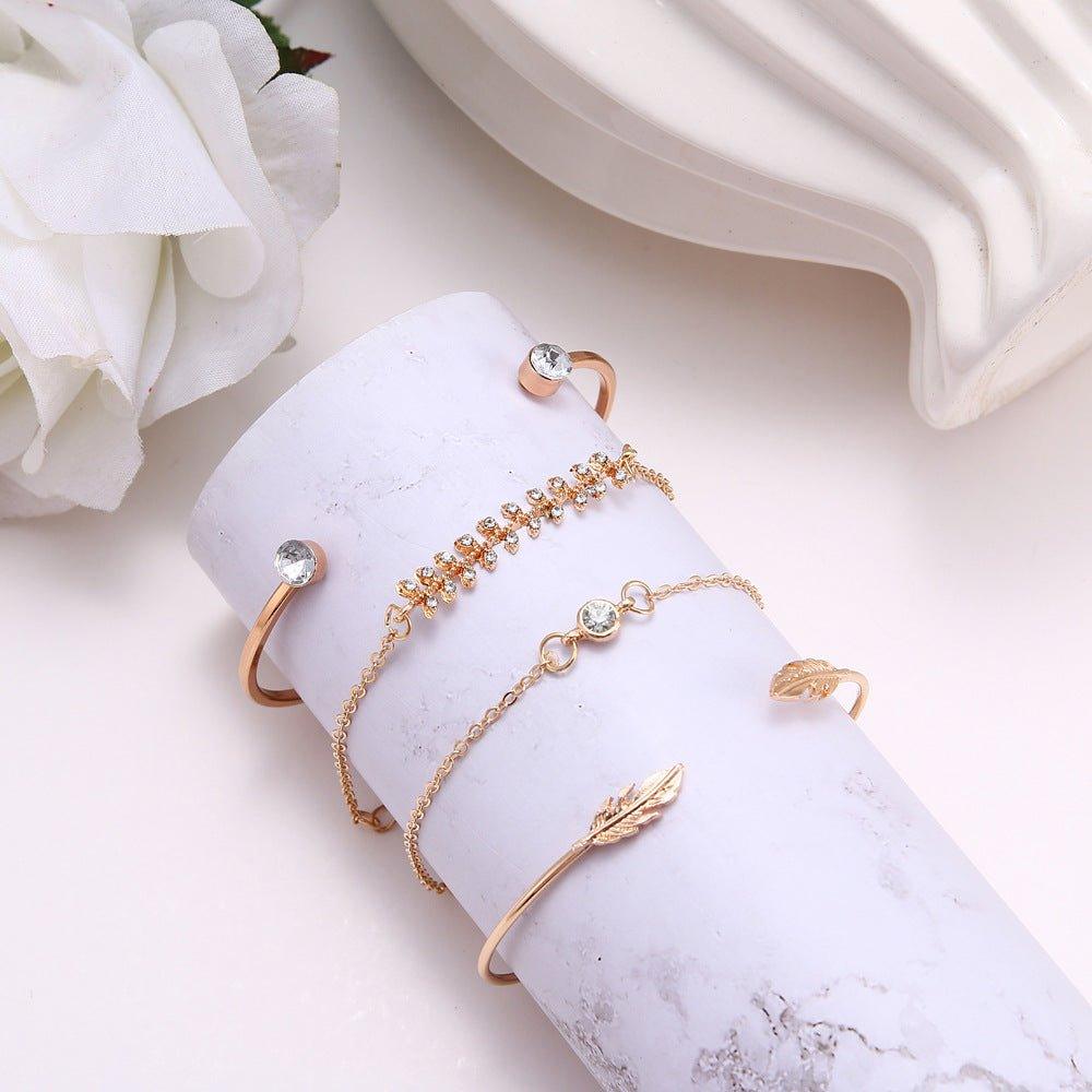 MAC087 Fashionable Leaf Alloy Diamond Electroplated 4-piece Bracelet Set - SJB-DIAMOND ELITES