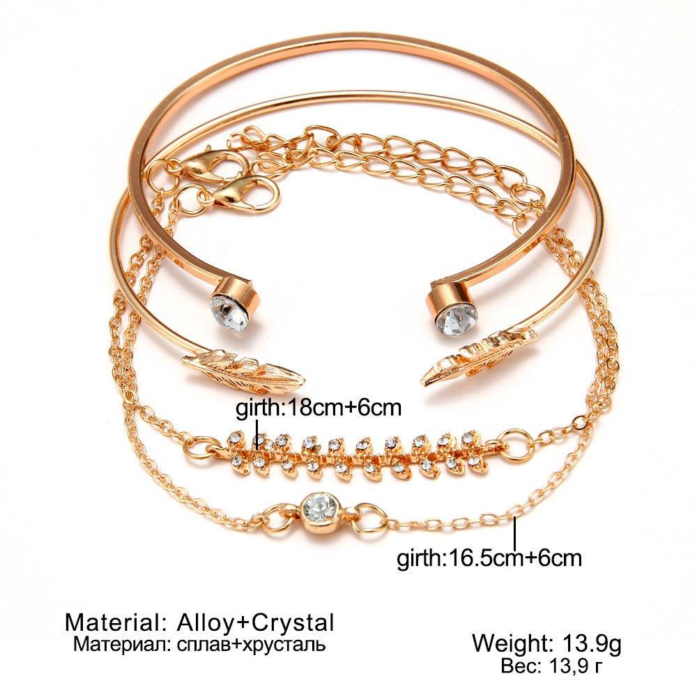 MAC087 Fashionable Leaf Alloy Diamond Electroplated 4-piece Bracelet Set - SJB-DIAMOND ELITES