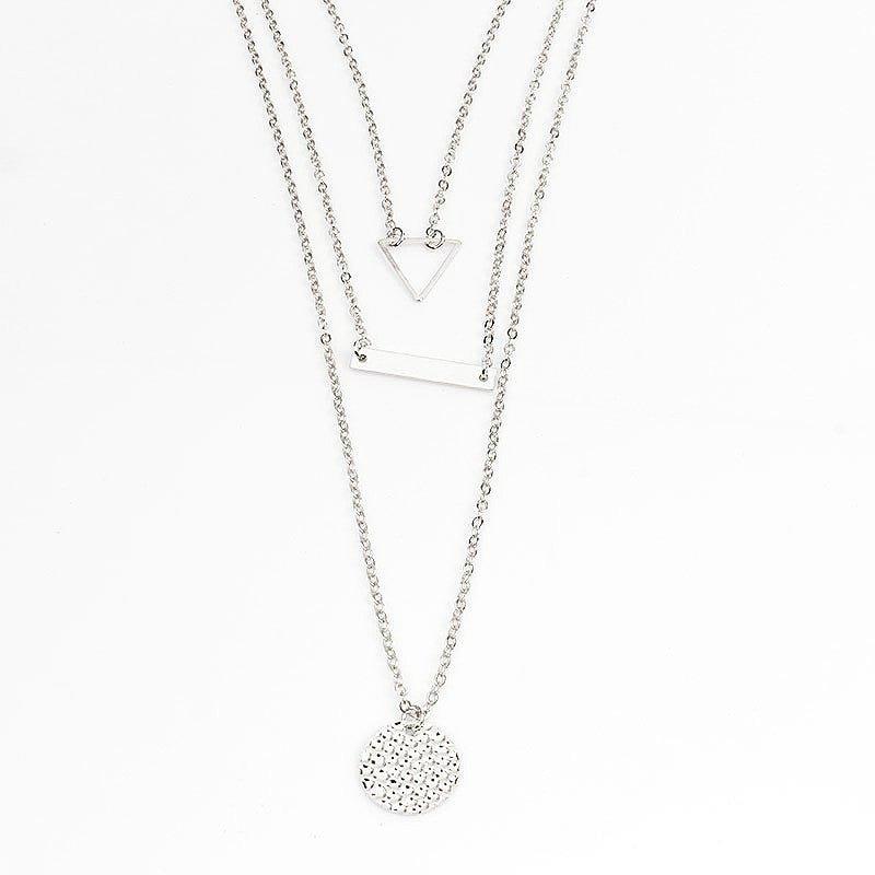 MAC090 Multi-layered Hollow Tiangular Sequin Long Round Pendant Necklace - SJB-DIAMOND ELITES