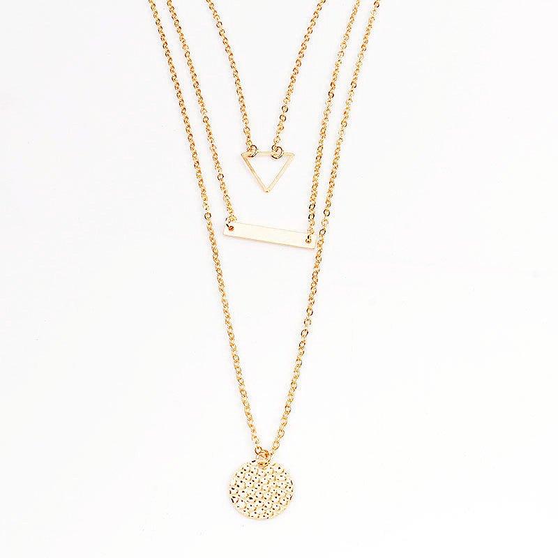 MAC090 Multi-layered Hollow Tiangular Sequin Long Round Pendant Necklace - SJB-DIAMOND ELITES