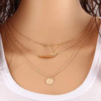MAC090 Multi-layered Hollow Tiangular Sequin Long Round Pendant Necklace - SJB-DIAMOND ELITES