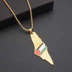 MAC101 Glue Etched Keffiyeh Stainless Steel Palestinian Flag Map Pendant Necklace - SJB-DIAMOND ELITES