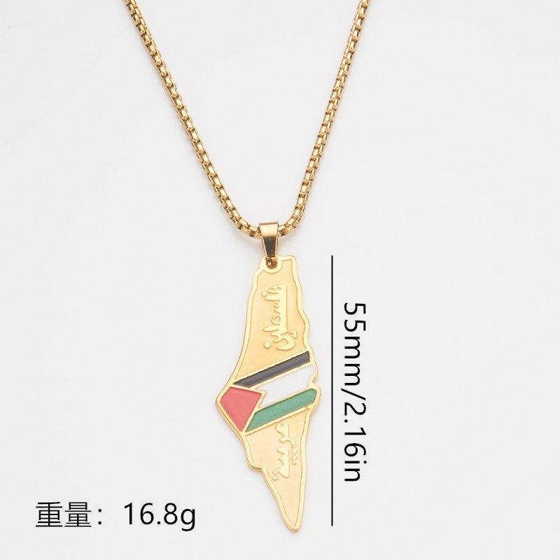MAC101 Glue Etched Keffiyeh Stainless Steel Palestinian Flag Map Pendant Necklace - SJB-DIAMOND ELITES