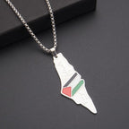 MAC101 Glue Etched Keffiyeh Stainless Steel Palestinian Flag Map Pendant Necklace - SJB-DIAMOND ELITES