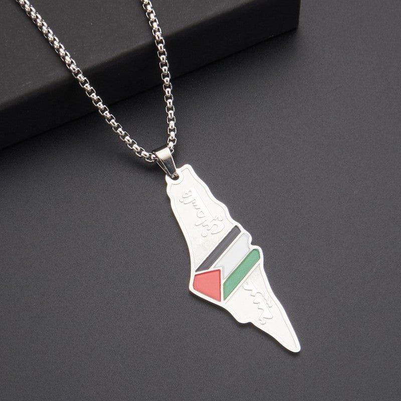 MAC101 Glue Etched Keffiyeh Stainless Steel Palestinian Flag Map Pendant Necklace - SJB-DIAMOND ELITES