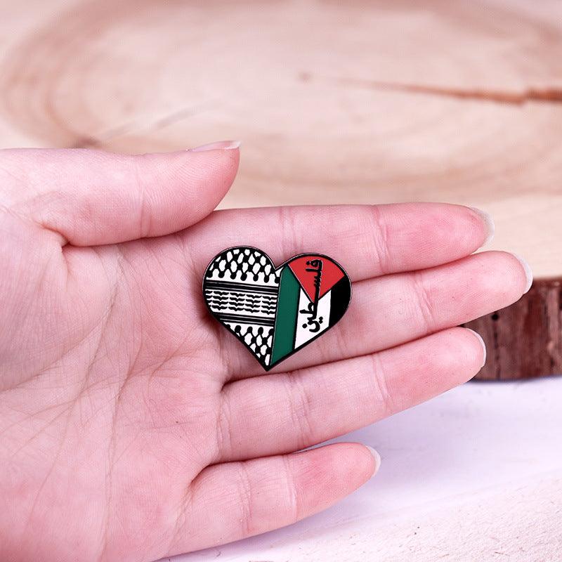MAC114 Palestine Keffiyeh Heart Enamel Badge Brooch - SJB-DIAMOND ELITES