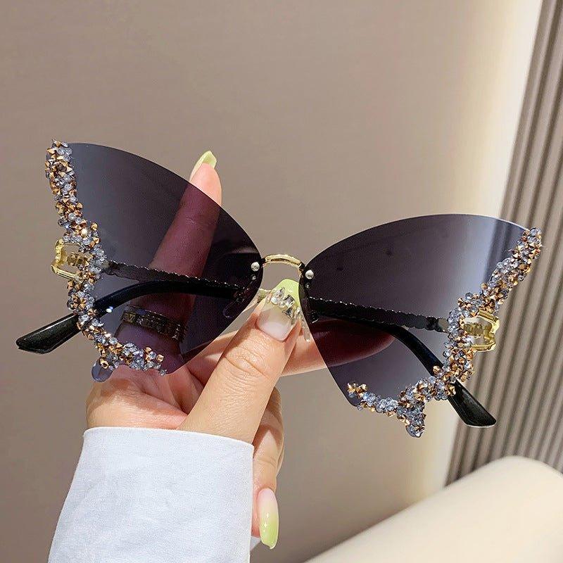 MAC116 Large Frame High-end Diamond-encrusted Butterfly Anti-UV Sunglasses - SJB-DIAMOND ELITES