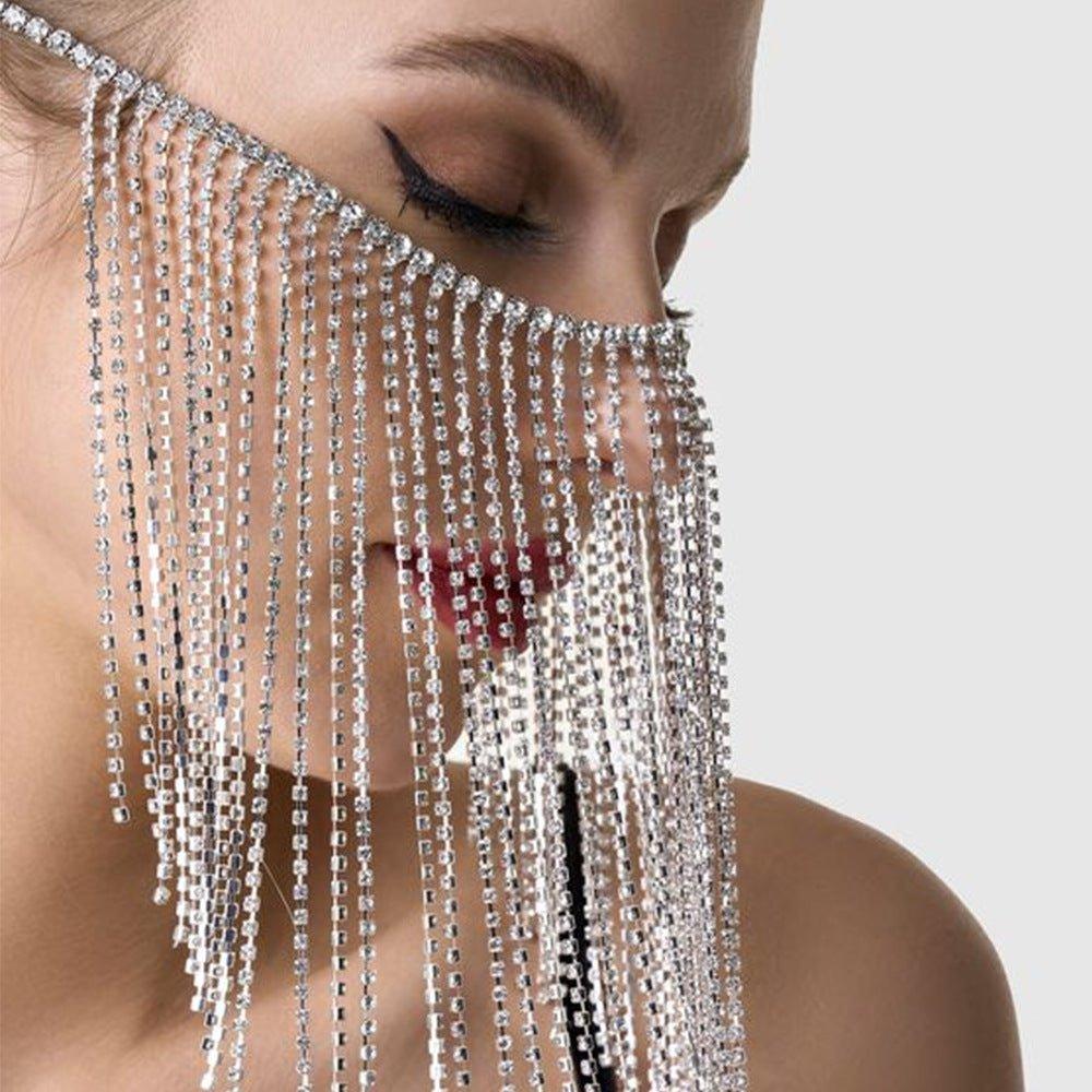 MAC117  Long Fringed Rhinestone Chain Veil Mask - SJB-DIAMOND ELITES