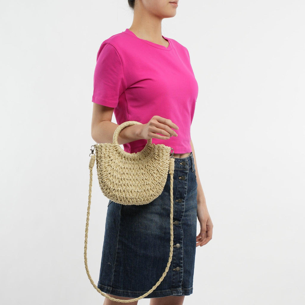 MAC129 Straw Double Hoop Crossbody Bag - SJB-DIAMOND ELITES
