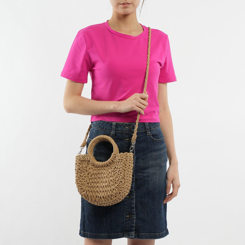 MAC129 Straw Double Hoop Crossbody Bag - SJB-DIAMOND ELITES