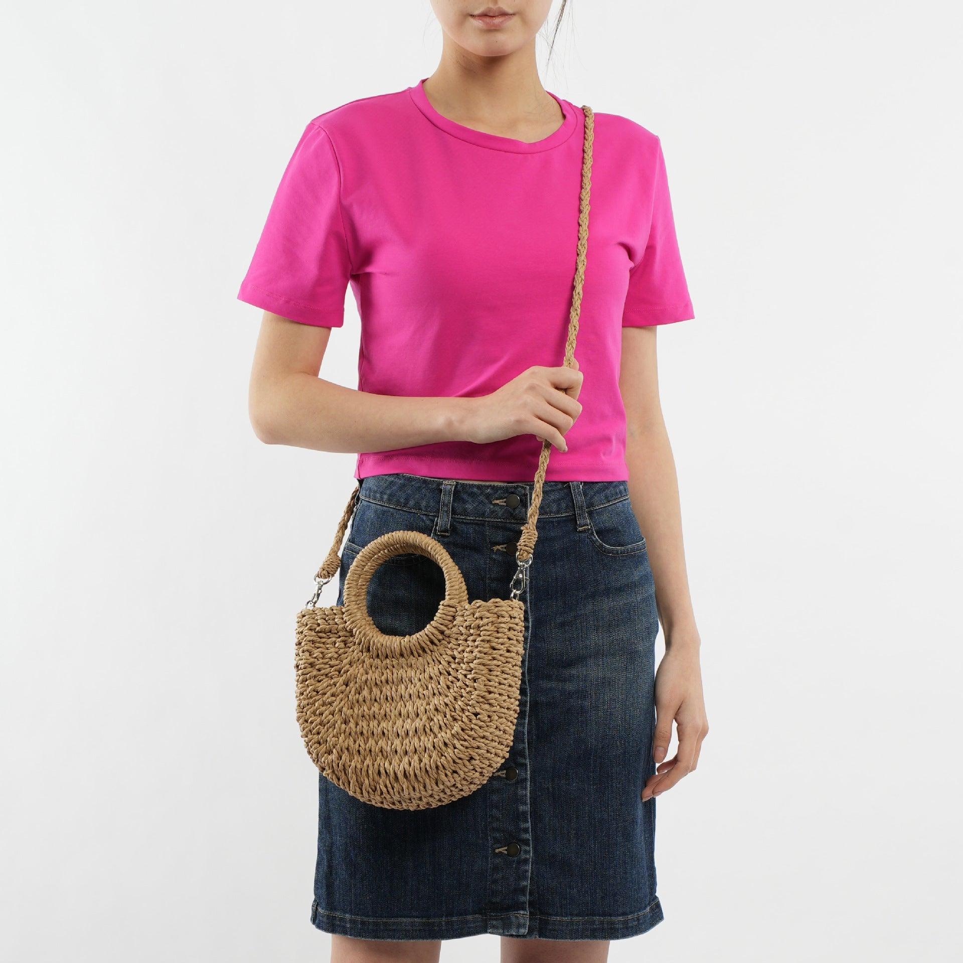 MAC129 Straw Double Hoop Crossbody Bag - SJB-DIAMOND ELITES