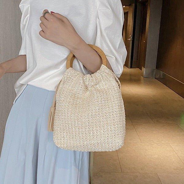 MAC132 Fashionable Straw Simple Beach Tassel Bucket Bag - SJB-DIAMOND ELITES