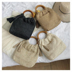 MAC132 Fashionable Straw Simple Beach Tassel Bucket Bag - SJB-DIAMOND ELITES