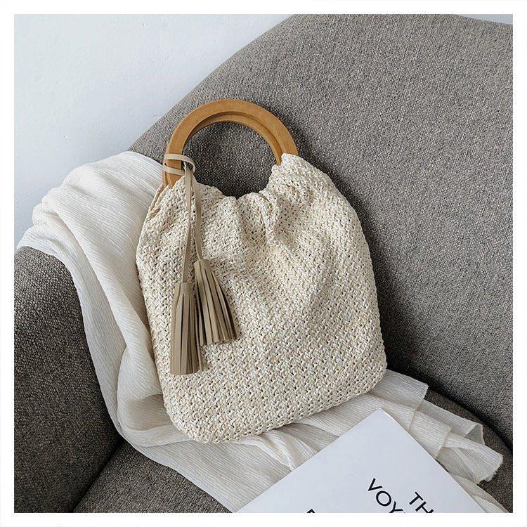 MAC132 Fashionable Straw Simple Beach Tassel Bucket Bag - SJB-DIAMOND ELITES