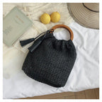 MAC132 Fashionable Straw Simple Beach Tassel Bucket Bag - SJB-DIAMOND ELITES