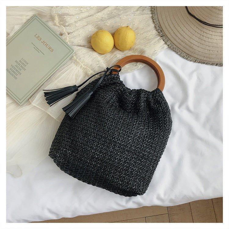 MAC132 Fashionable Straw Simple Beach Tassel Bucket Bag - SJB-DIAMOND ELITES