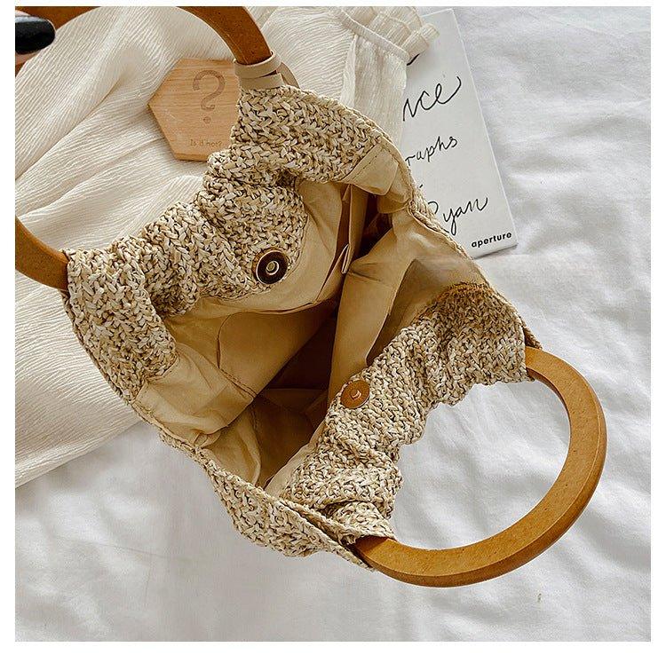 MAC132 Fashionable Straw Simple Beach Tassel Bucket Bag - SJB-DIAMOND ELITES