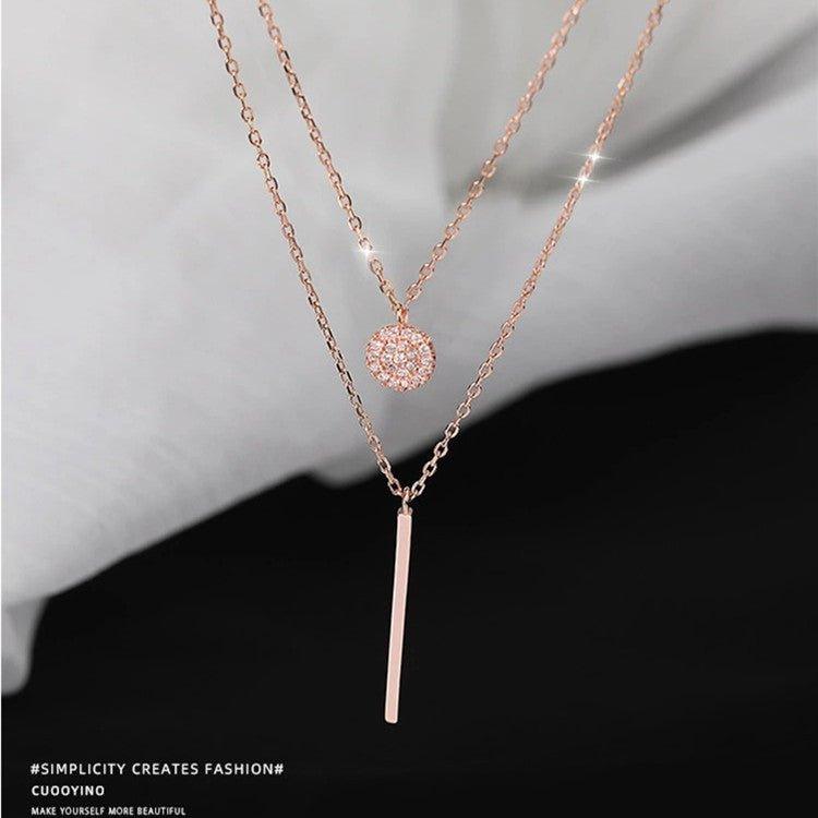 MAC133  Square Shiny Diamond Round Double Necklace - SJB-DIAMOND ELITES