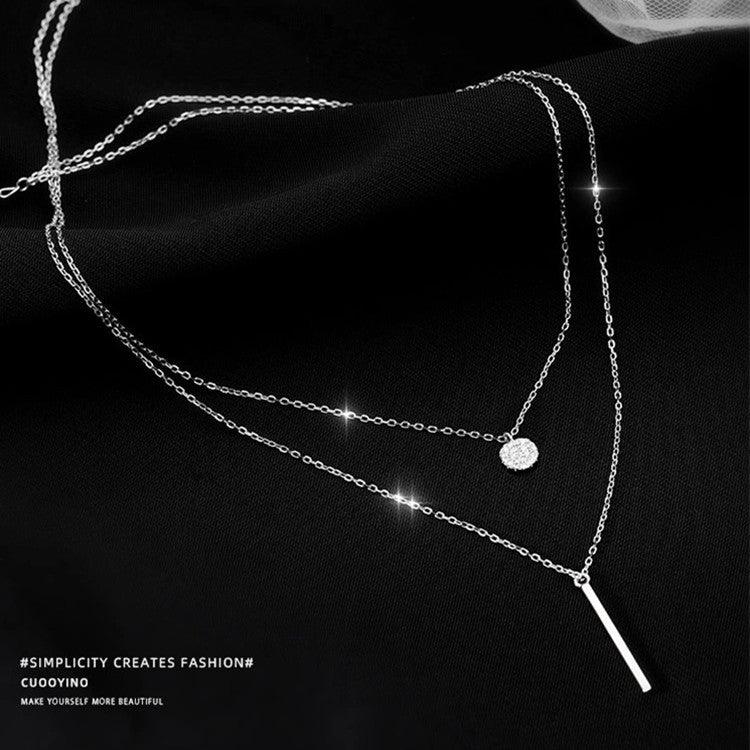 MAC133  Square Shiny Diamond Round Double Necklace - SJB-DIAMOND ELITES