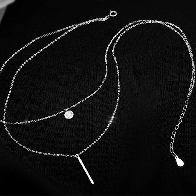 MAC133  Square Shiny Diamond Round Double Necklace - SJB-DIAMOND ELITES