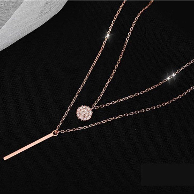 MAC133  Square Shiny Diamond Round Double Necklace - SJB-DIAMOND ELITES