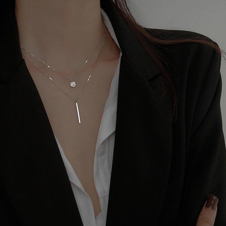 MAC133  Square Shiny Diamond Round Double Necklace - SJB-DIAMOND ELITES