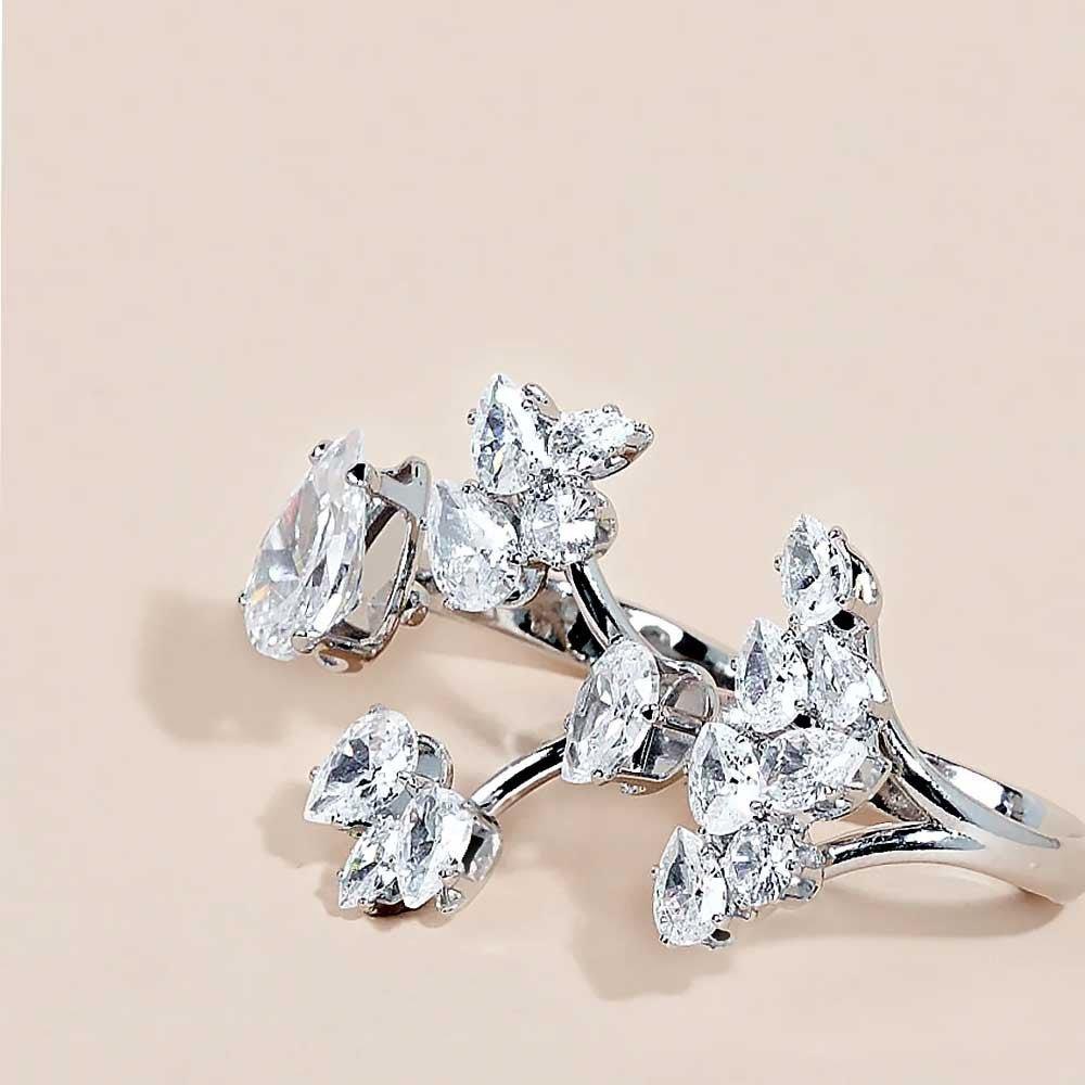 MAC157 Premium Zircon Stacked Flower Ring - SJB-DIAMOND ELITES