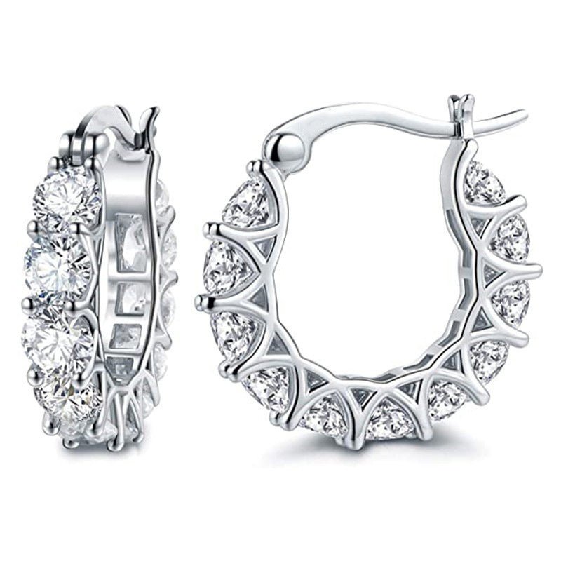 MAC163 Fully embellished zircon flower-shaped U-shaped earrings - SJB-DIAMOND ELITES