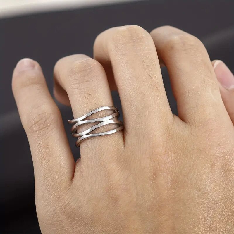 MAC166 Simple Geometric Lines Hollow Ring - SJB-DIAMOND ELITES