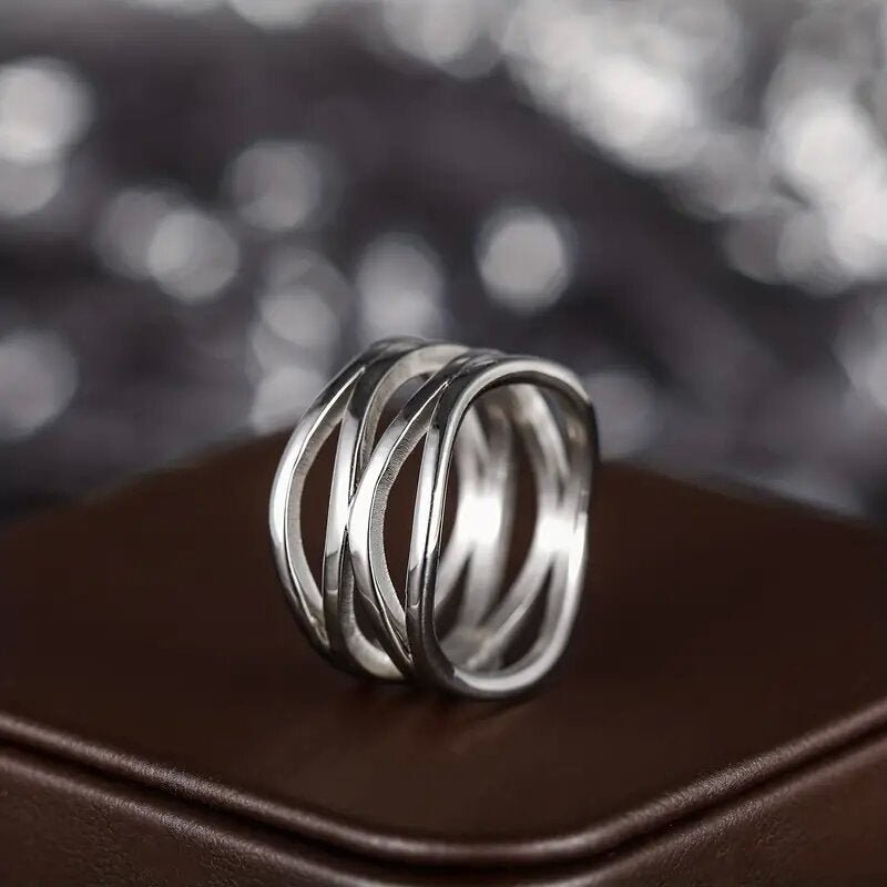 MAC166 Simple Geometric Lines Hollow Ring - SJB-DIAMOND ELITES